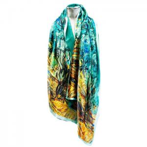 Scarf of semi calms with lining, shawl, Green Impressionist - Julunggul