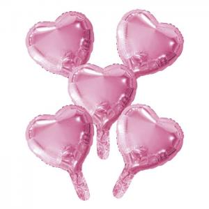 5 foilballoons heart, paper straw, 9" - baby pink - we fiesta