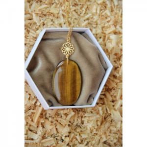 Nautral strong fire yellow tiger eye stone necklace - blombary design