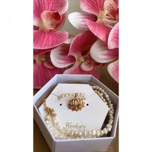 Natrual pearl necklace with lotus charm  - blombary design