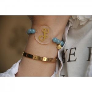 Blue jade stone bracelet with letter f - blombary design