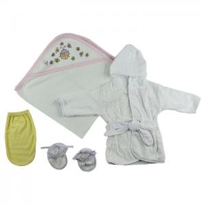 Girls infant robe, hooded towel and washcloth mitt - 3 pc set