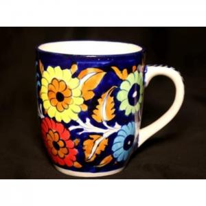Ms t-mug without lid (jungle flower) - handmade blue pottery