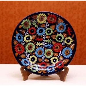 Serving plates (jungle flower) - handmade blue pottery