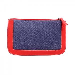 Trousse Plate Magon Cuir Rouge + Toile Jeans  - Gladys