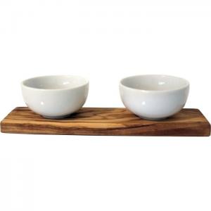 2 porcelain bowls on an olive wood base - spa vivent