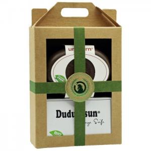 Gift set soap box made of liquid wood, large, coconut brown & dudu-osun pure - 150g - unicorn