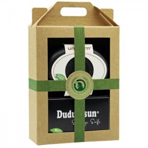 Gift set soap box made of liquid wood, large, velvet black & dudu-osun classic - 150g - unicorn