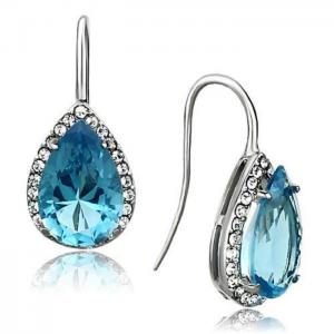 Tk1373 - high polished (no plating) stainless steel earrings with synthetic synthetic glass in sea blue - alamode