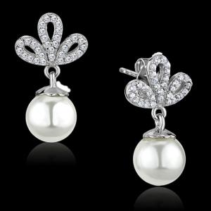 Ts299 - rhodium 925 sterling silver earrings with synthetic pearl in white - alamode
