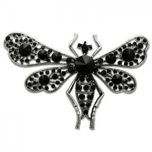 Lo2391 - imitation rhodium white metal brooches with top grade crystal  in jet - alamode