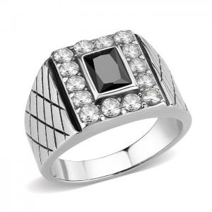 Tk3761 - high polished (no plating) stainless steel ring with aaa grade cz in jet - alamode