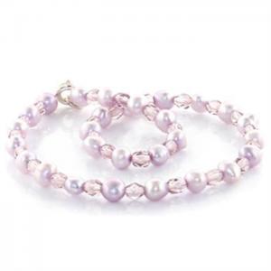 Lo767 -  stone anklet with synthetic pearl in light amethyst - alamode