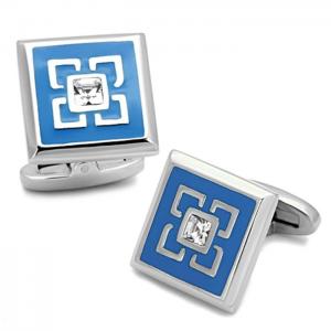 Tk1244 - high polished (no plating) stainless steel cufflink with top grade crystal  in clear - alamode