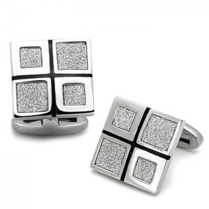 Tk1255 - high polished (no plating) stainless steel cufflink with epoxy  in jet - alamode