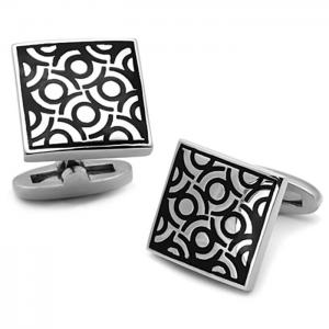 Tk1271 - high polished (no plating) stainless steel cufflink with epoxy  in jet - alamode