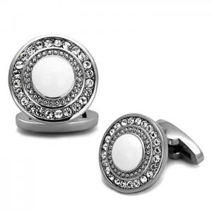Tk1273 - high polished (no plating) stainless steel cufflink with top grade crystal  in clear - alamode