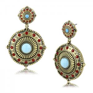 Lo4685 - antique copper brass earrings with synthetic turquoise in sea blue - alamode